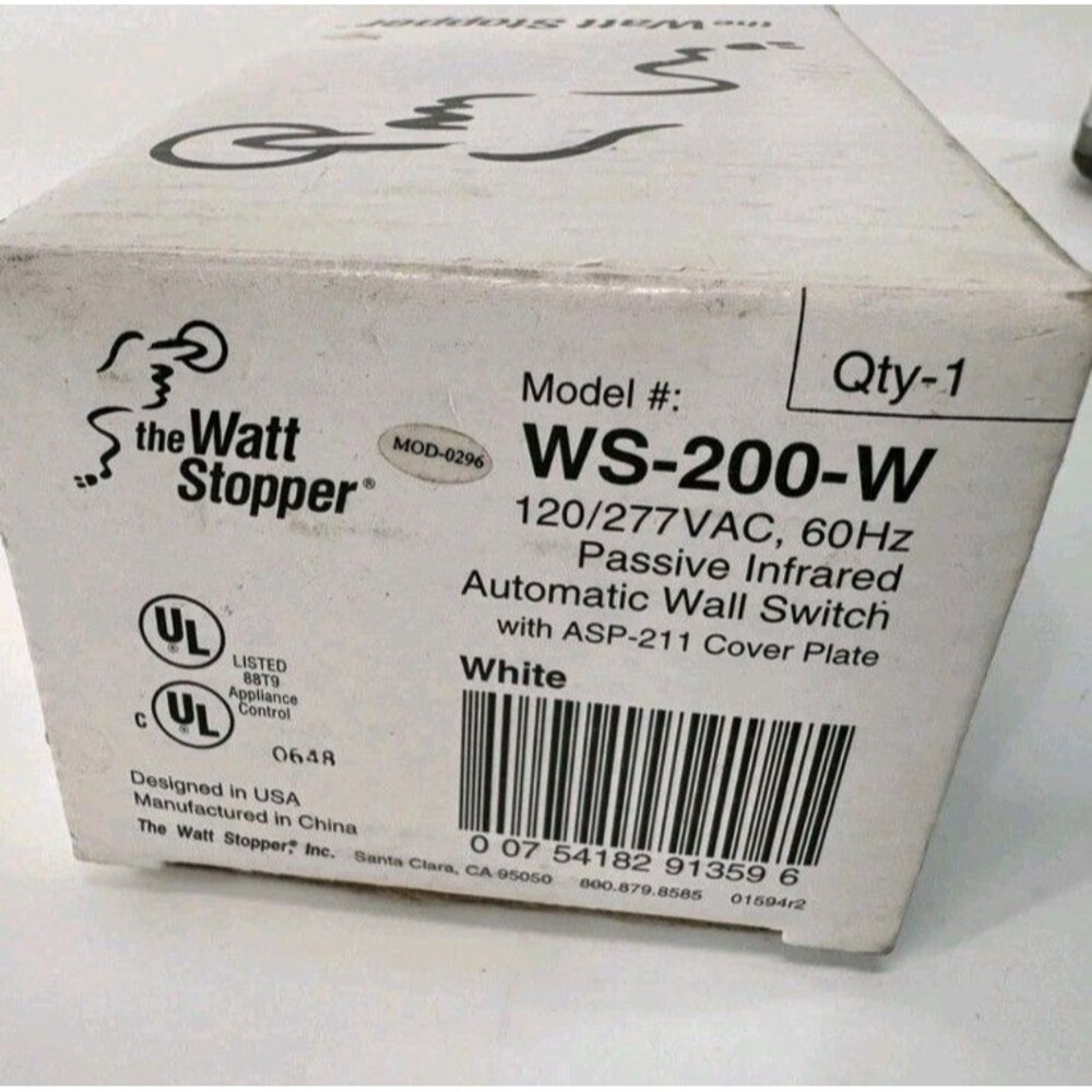 Watt Stopper WS-200-W Passive IR Automated Wall Switch 120-277 VAC 60 Hz White